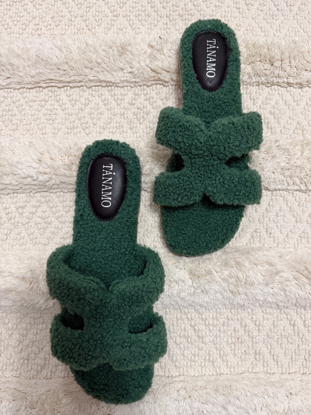 Green Plush Sherpa Slide Mules for Women
